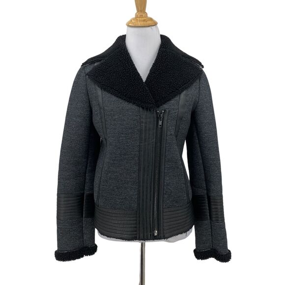 Nic + Zoe Modern Bomber Jacket Womens XS Extra Small Faux Fur Leather Trim Moto - Picture 1 of 14